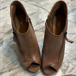 Nine West Brown Peep Toe Ankle Booties